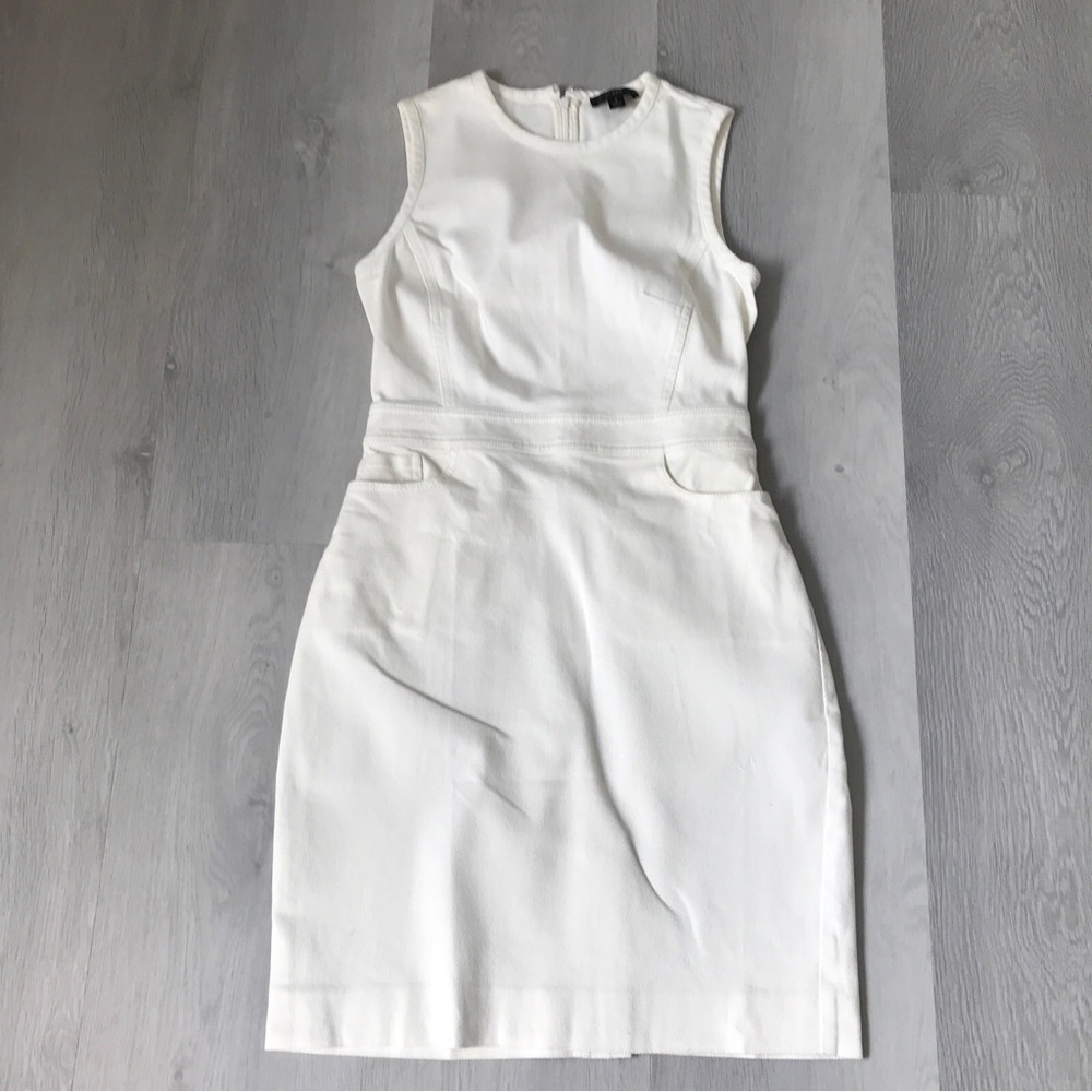 J CREW WHITE DENIM DRESS POCKETS SHEATH SLEEVELESS ZIP 2